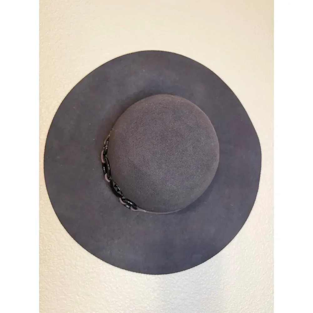 VTG Scala Pronto Y2K Boho 100% Wool Deep Brown Black Beaded Detail Floppy Hat